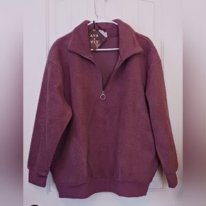 Ava & Viv Chocolate Mousse Colored 1/4 Front Zip Sweater With Pockets NWT